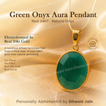 Green Onyx Aura Pendant with 24KT Gold on a gold background