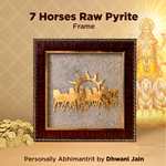 Decorative frame with '7 Horses Raw Pyrite' design on a beige background