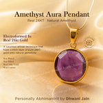Amethyst Aura Pendant with 24KT gold on a gold background
