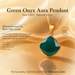 Green Onyx Aura Pendant with 24KT Gold on a gold background