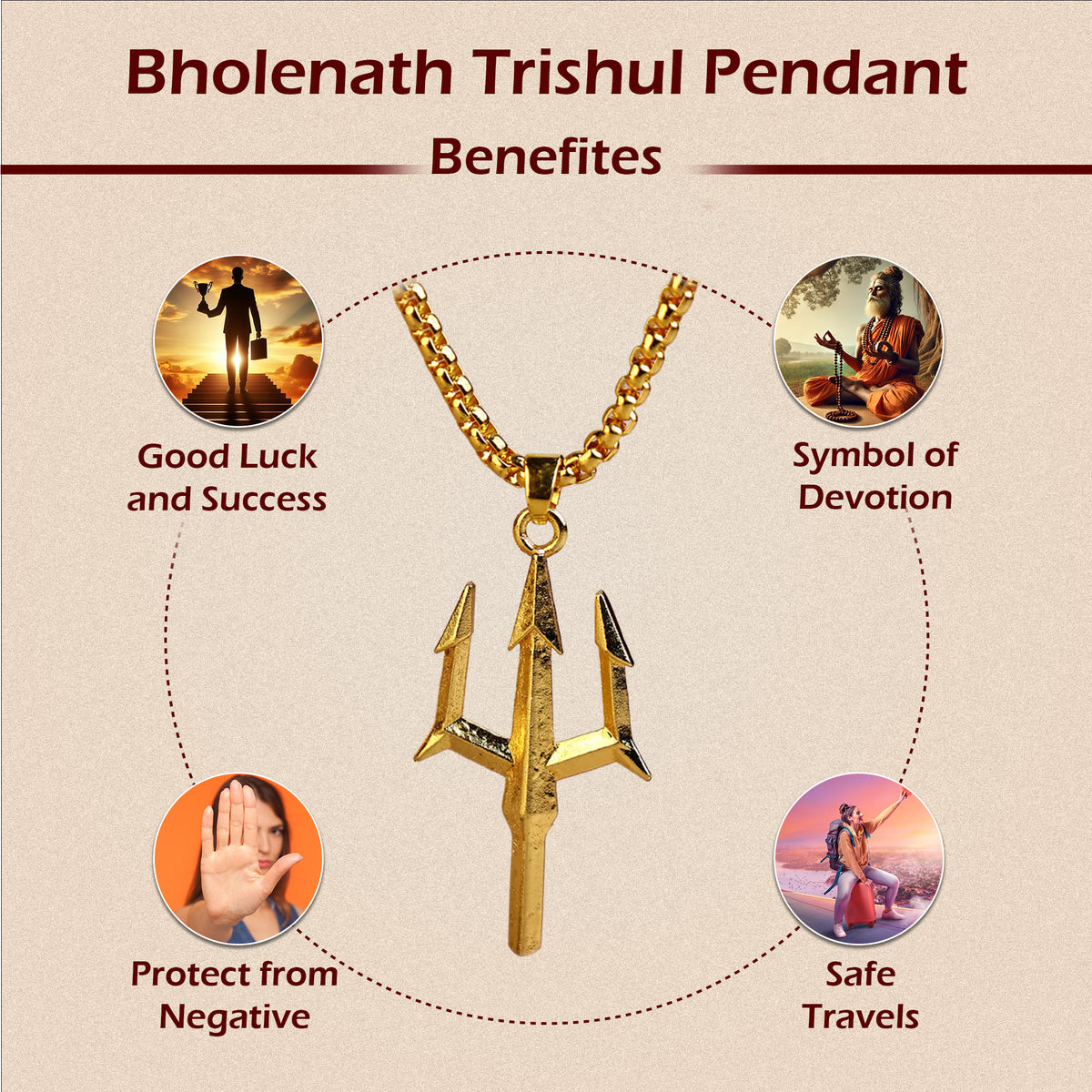 Bholenath Trishul Pendant (Blessing & Protection) - Abhimantrit