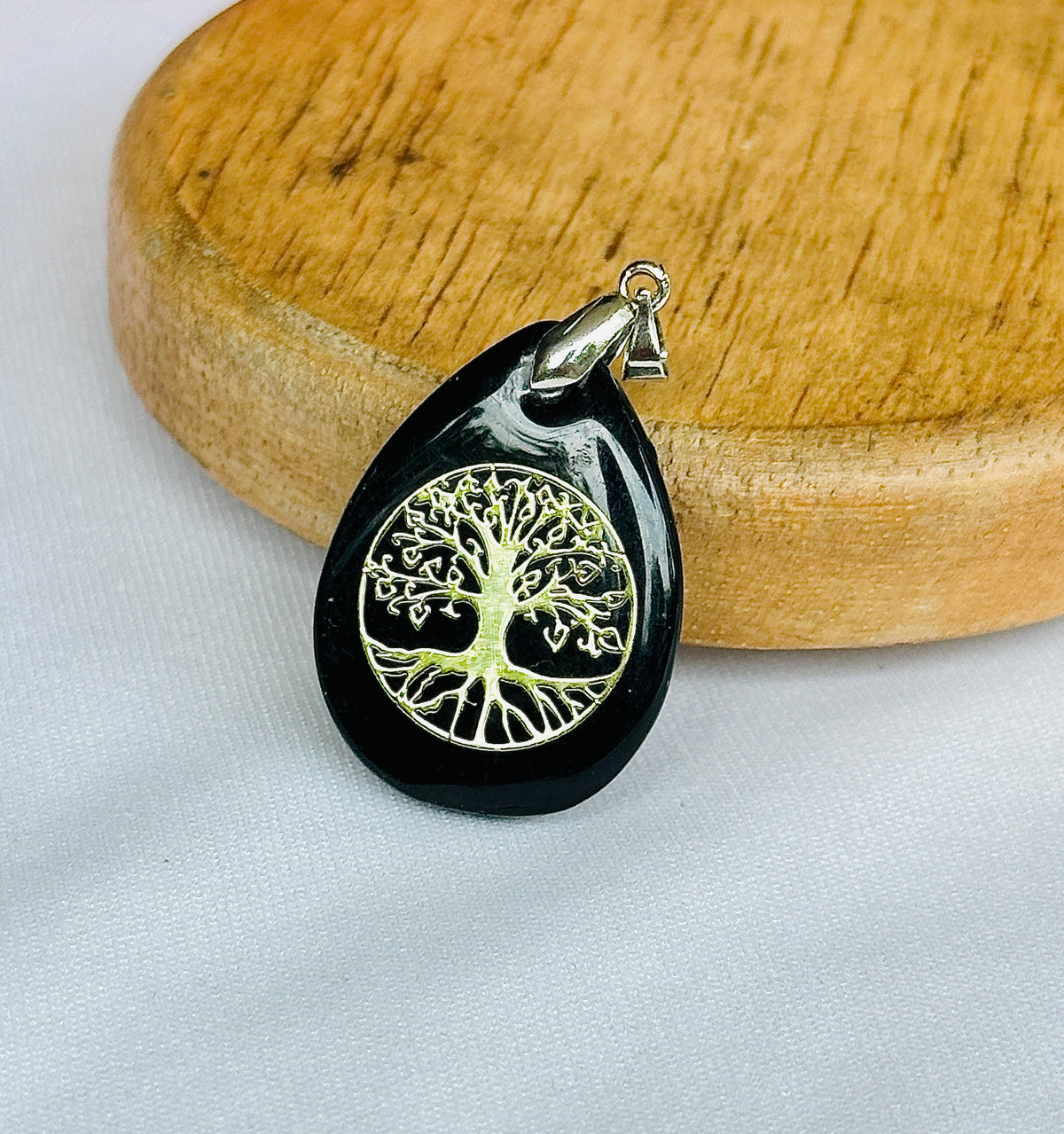 Black Hakik Stone Tree of Life Pendant for Protection & Strength – Abhimantrit & Certified