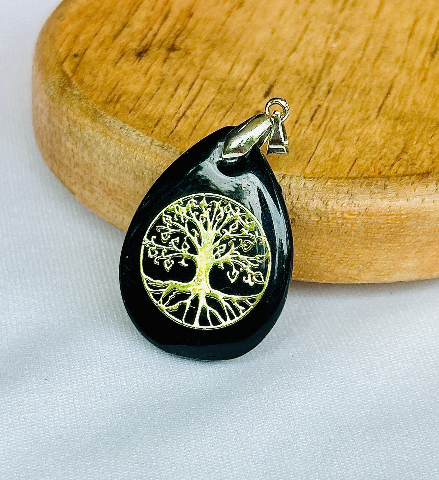 Black Hakik Stone Tree of Life Pendant for Protection & Strength – Abhimantrit & Certified