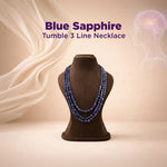 Blue Sapphire Tumble 3 Line Necklace on a mannequin bust with a soft beige background