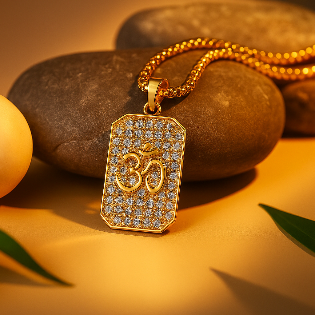 Gold Plated Om Diamond Pendant (Blessing & Protection) - Abhimantrit