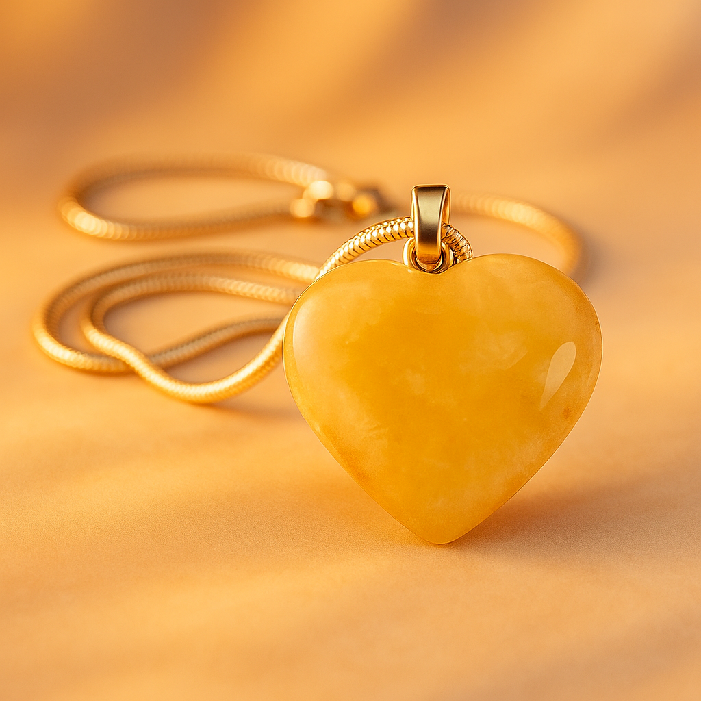 Yellow Agate Heart Pendant - Abhimantrit & Certified