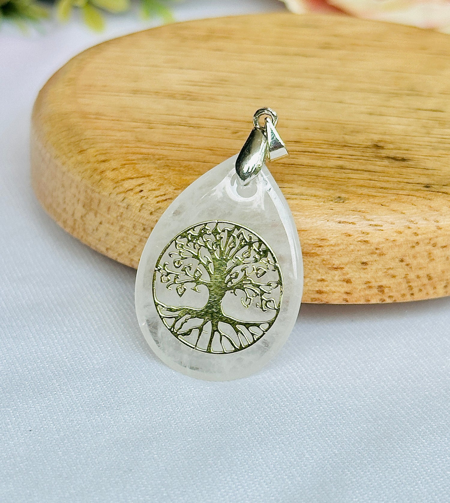 Clear Quartz Stone Tree of Life Pendant for Personal and Business Growth – Abhimantrit & Certified