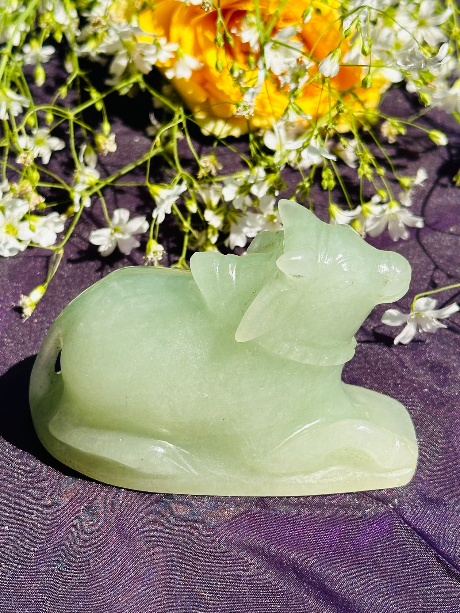 Green Aventurine Nandi (H-7cm, W-9Cm) - Abhimantrit