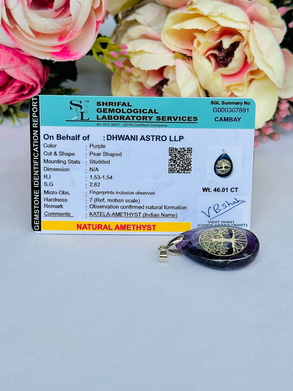Amethyst Stone Tree of Life Pendant for Growth & Healing – Abhimantrit & Certified