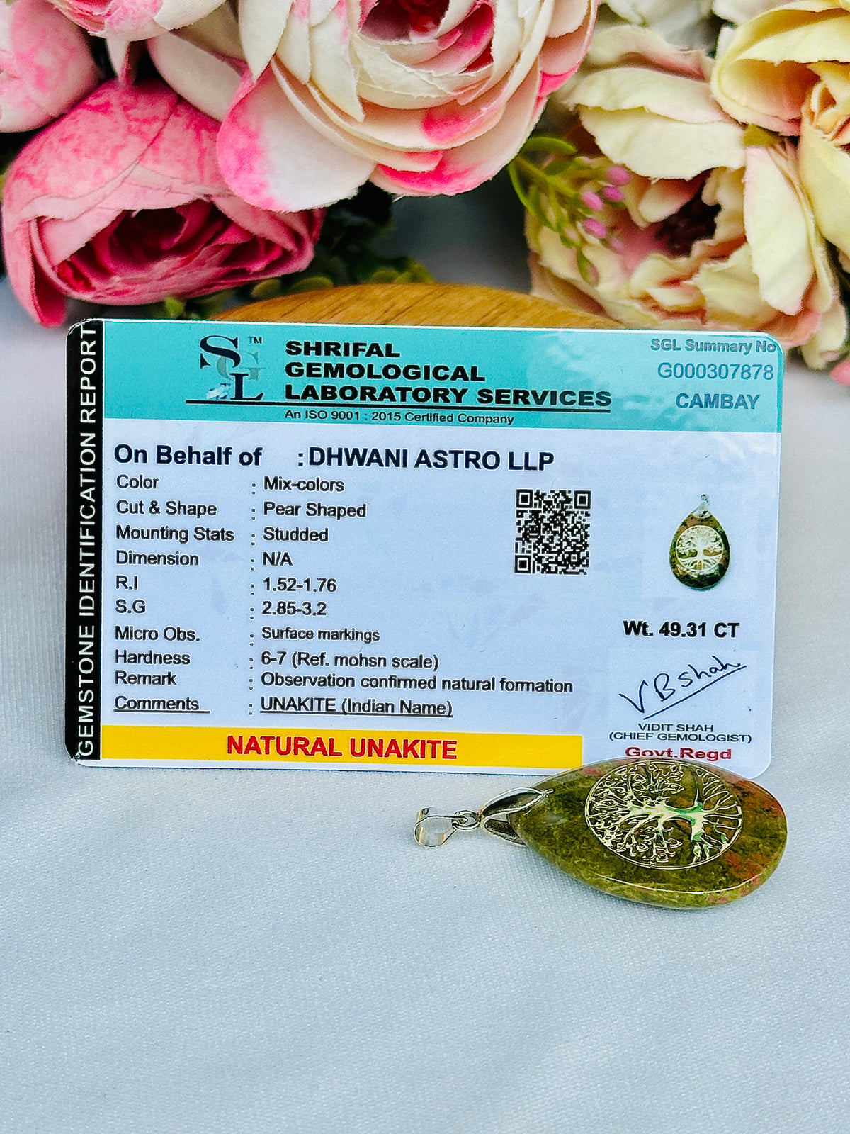 Unkite Stone Tree of Life Pendant for Ancestral Connection & Energy Balance – Abhimantrit & Certified