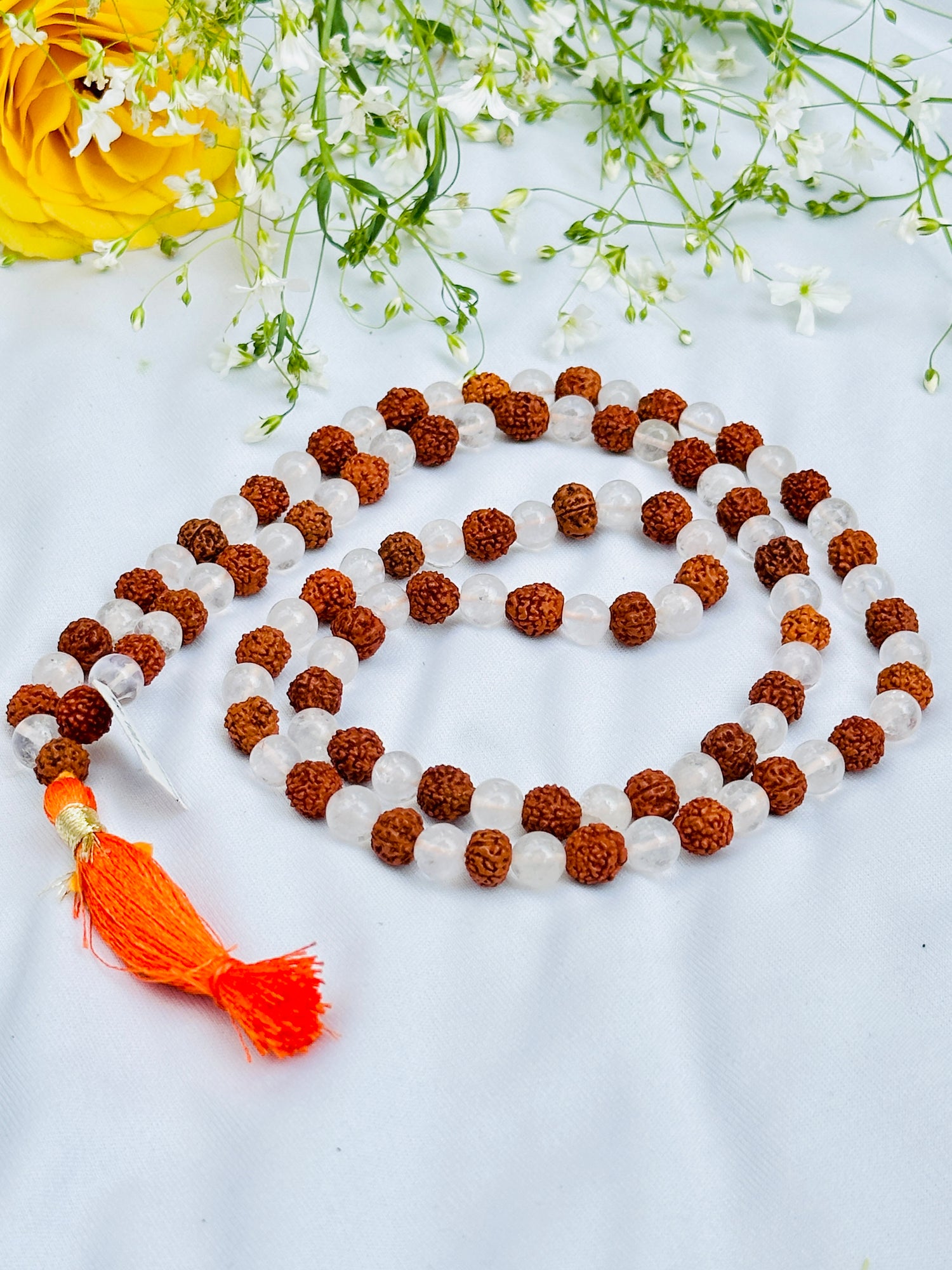 Rudraksha With Clear Quartz Mala - Abhimantrit