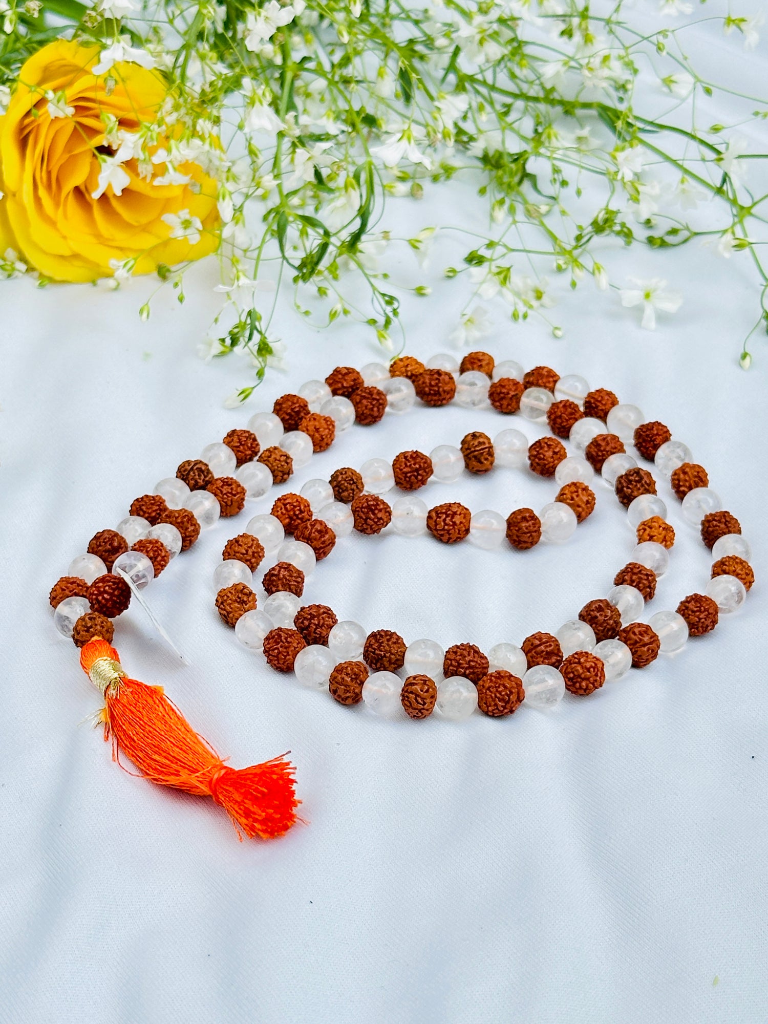 Rudraksha With Clear Quartz Mala - Abhimantrit