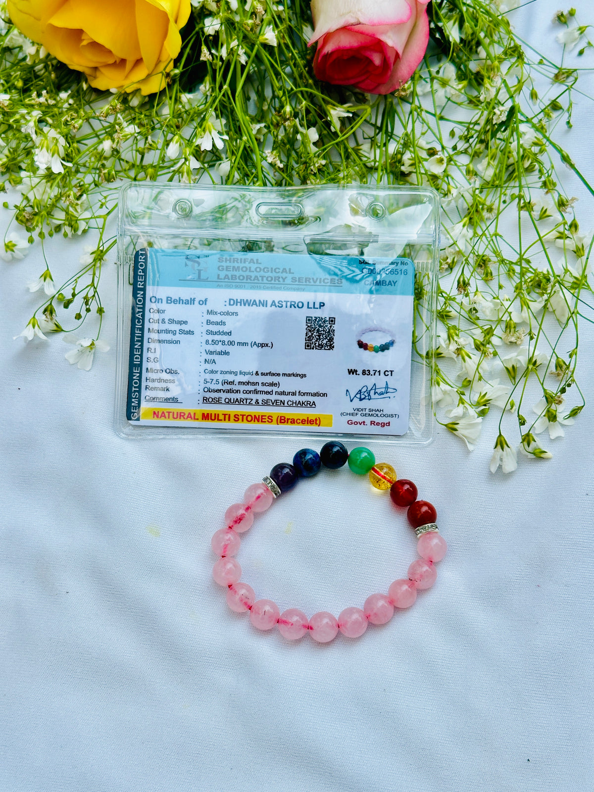 Happy Love Life: Seven Chakra with Rose Quartz Bracelet - Abhimantrit & Certified