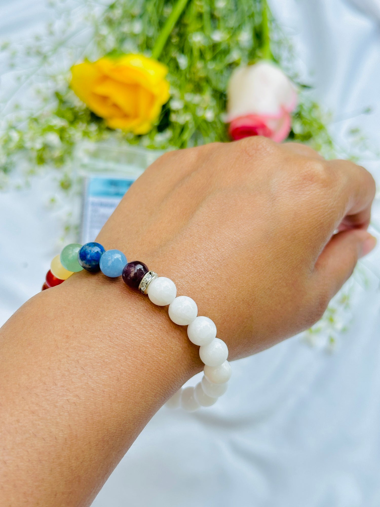 Ultimate Emotional Healing: White Agate with Seven Chakra Bracelet - Abhimantrit & Certified