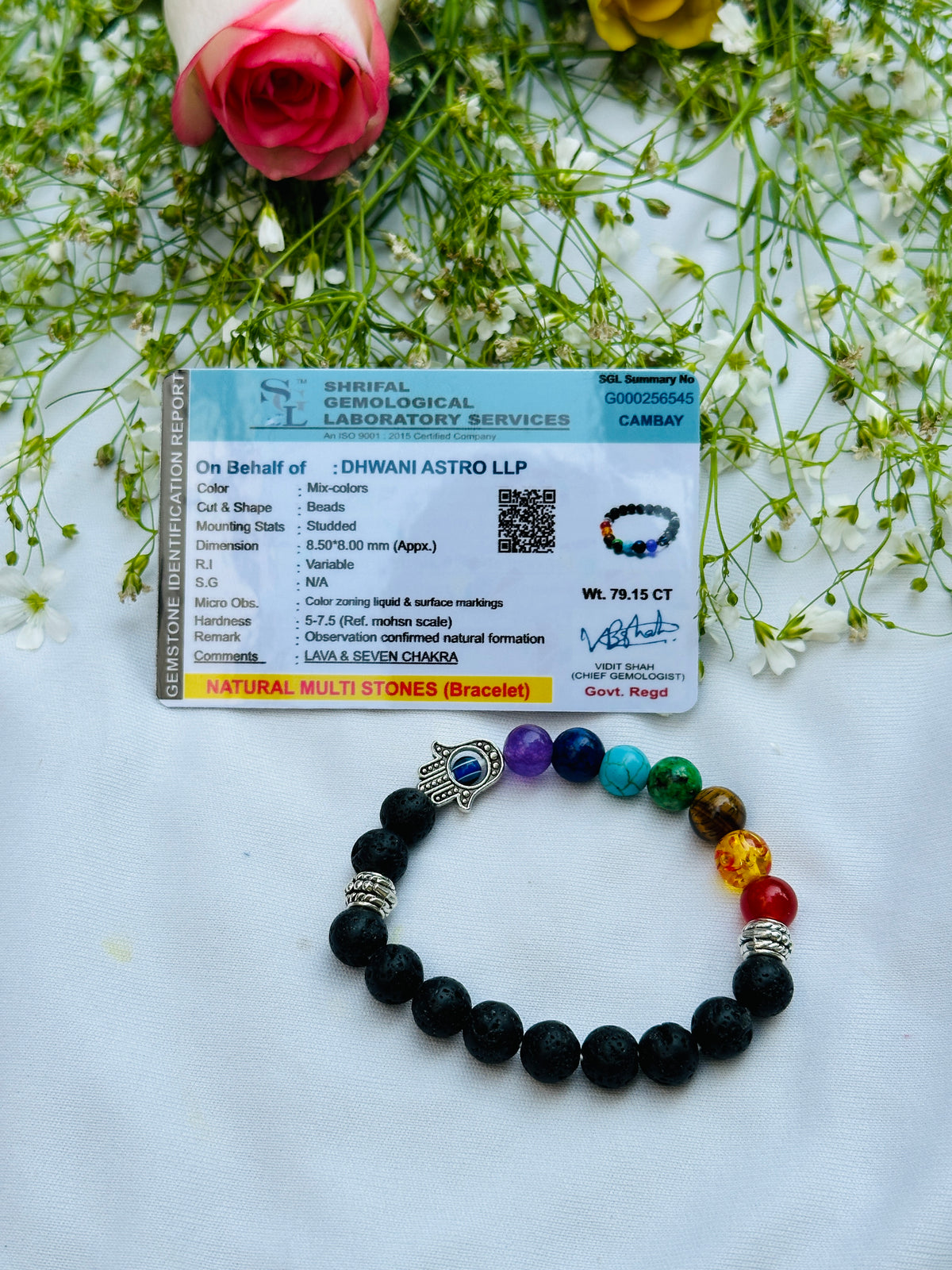 Evil Eye Protect: Seven Chakra with Lava Stone Bracelet -  Abhimantrit & Certified