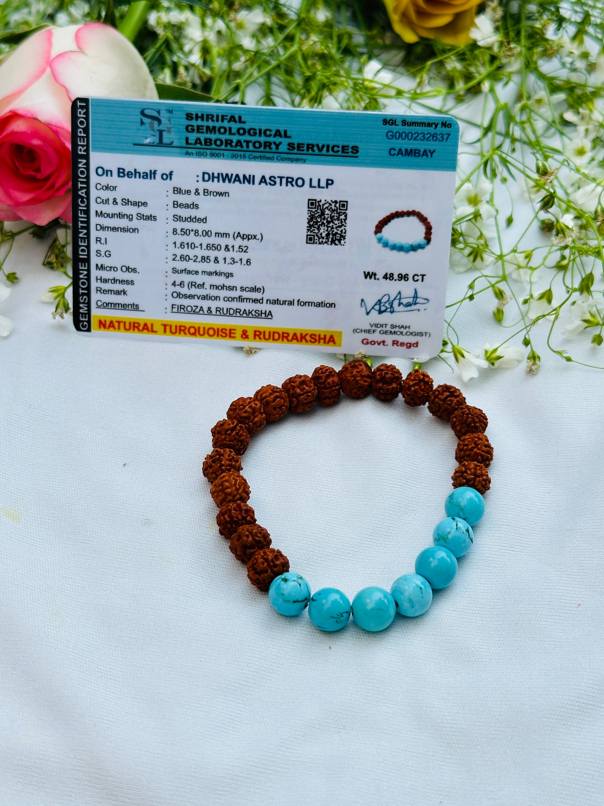 Enhance Immune & Communication: Turquoise with Rudraksha Bracelet - Abhimantrit & Certified