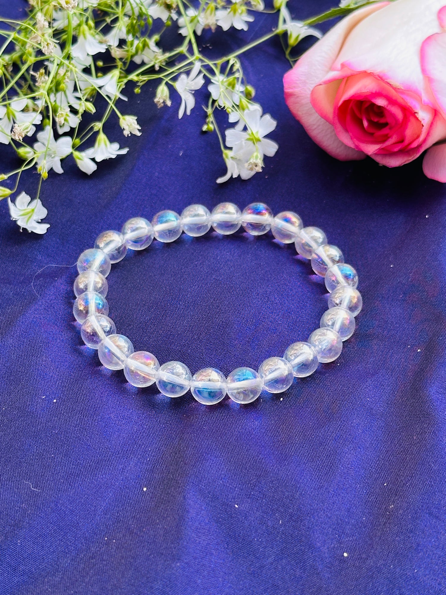 Stress Relief & Energy Balancing Bracelet (Aura Quartz Stone) - Abhimantrit & Certified