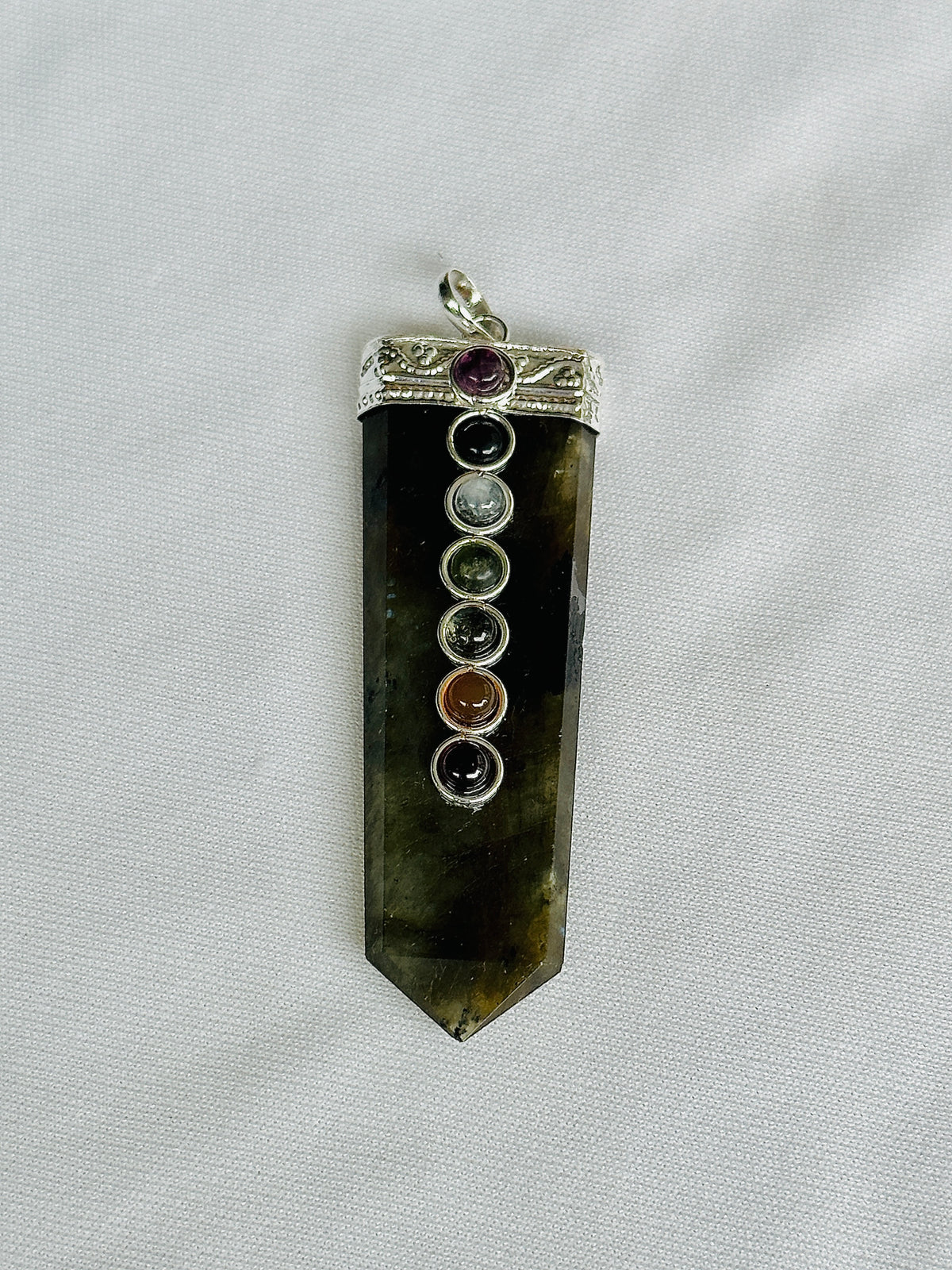 Awaken Your Inner Power & Open Your Third Eye Chakra: Labradorite Seven Chakra Pendant - Abhimantrit & Certified