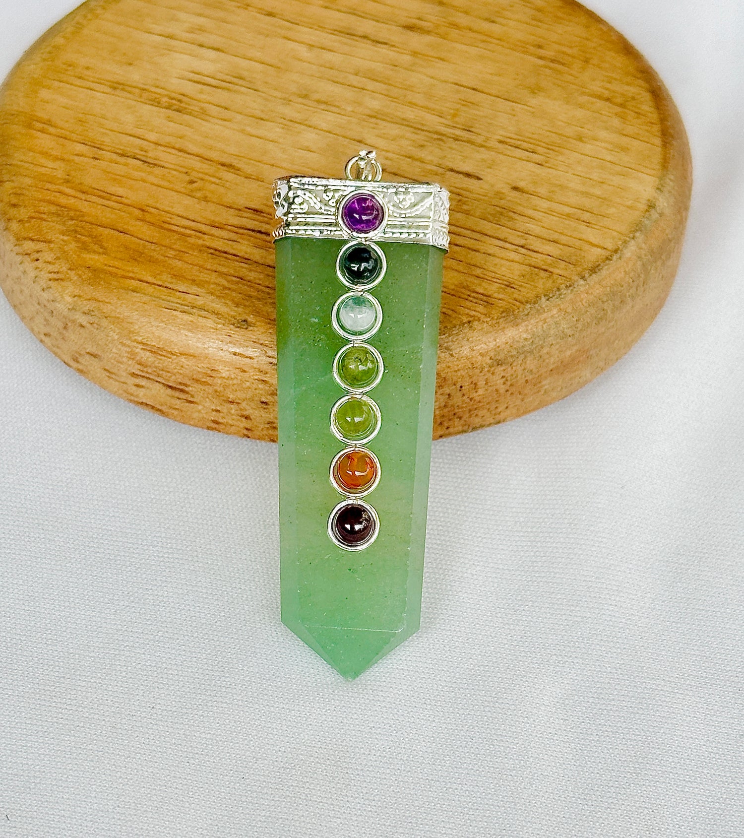 Promotes Wealth Attraction & Money Growth: Green Aventurine Seven Chakra Pendant - Abhimantrit & Certified