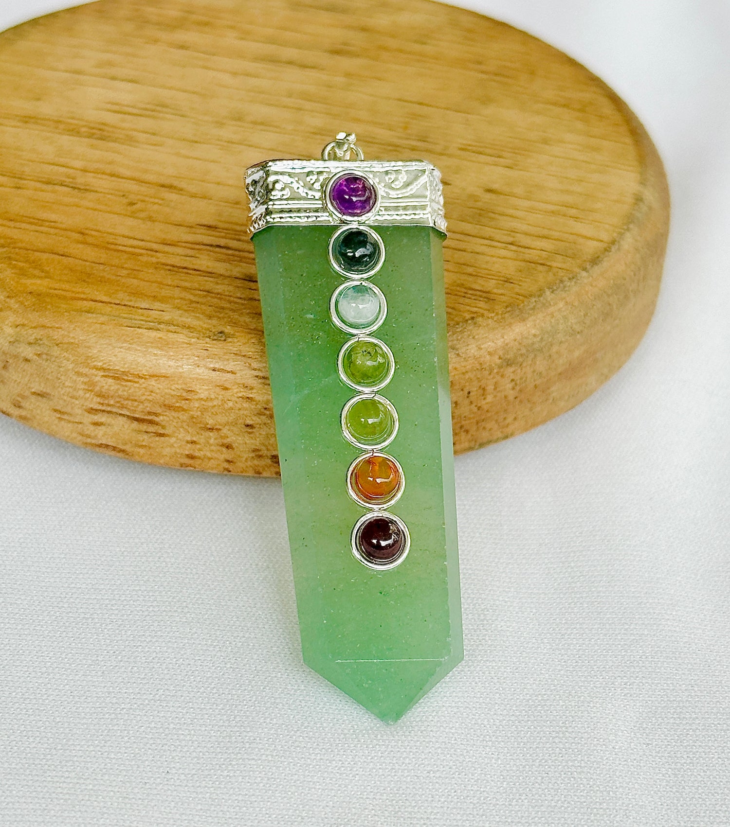 Promotes Wealth Attraction & Money Growth: Green Aventurine Seven Chakra Pendant - Abhimantrit & Certified