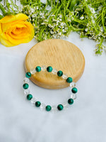 Stabilizes Mood Swings and treats menstruation disorders: Malachite & Clear Quartz Bracelet - Abhimantrit & Certified