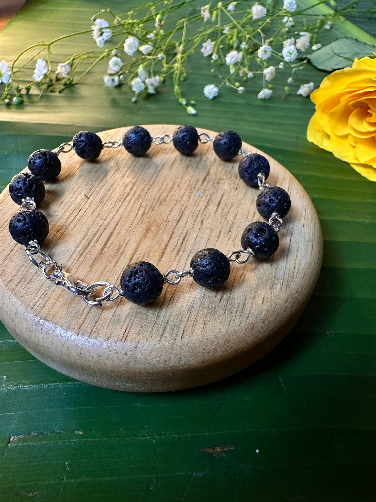 Lava Stone Chain Bracelet - Abhimantrit & Certified