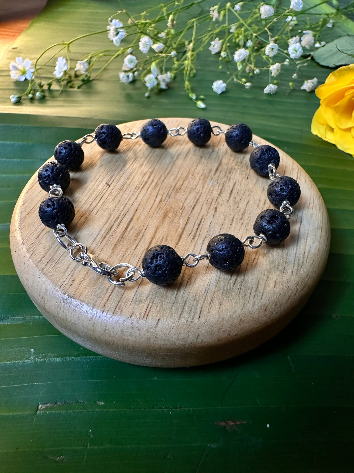 Lava Stone Chain Bracelet - Abhimantrit & Certified