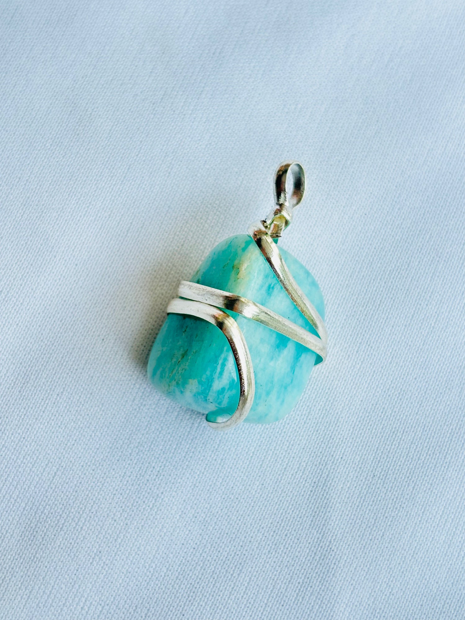 Reduces Mars Effects, Balances Root Chakra & Adds Stability: Amazonite Wrapping Pendant - Abhimantrit & Certified