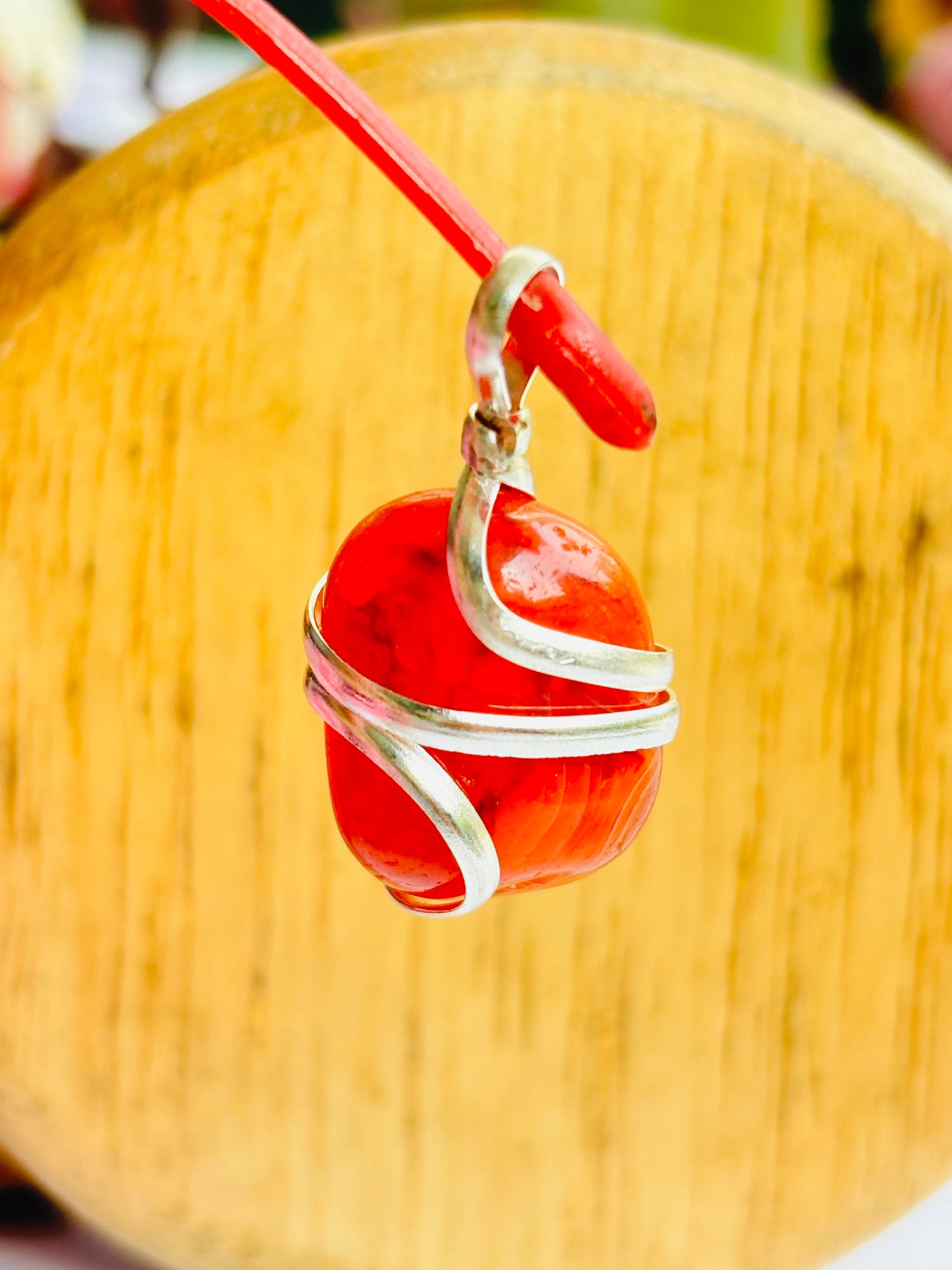 Helps Purify Blood, Lungs, Liver and Heart: Carnelian Wrapping Pendant - Abhimantrit & Certified