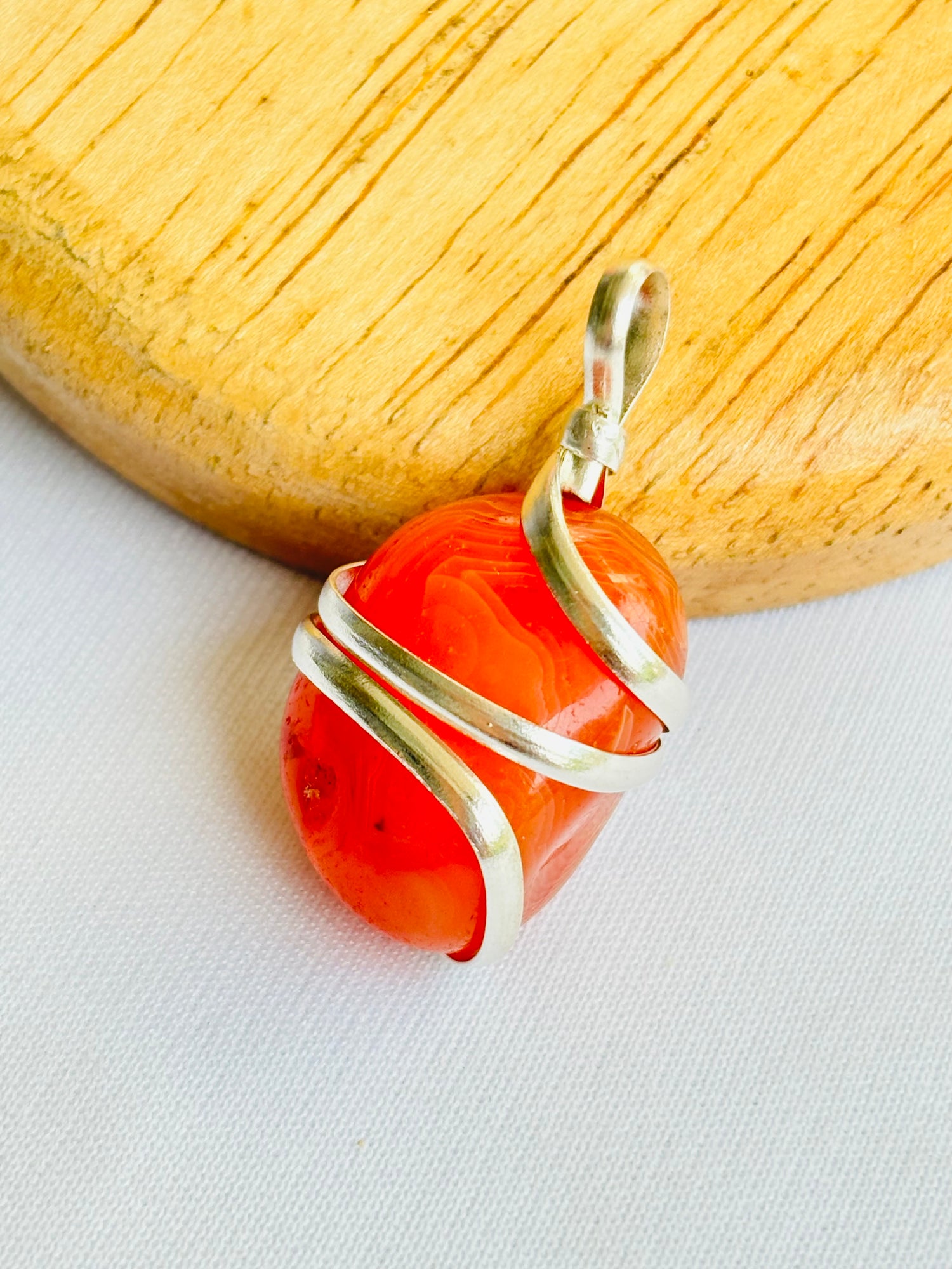 Helps Purify Blood, Lungs, Liver and Heart: Carnelian Wrapping Pendant - Abhimantrit & Certified