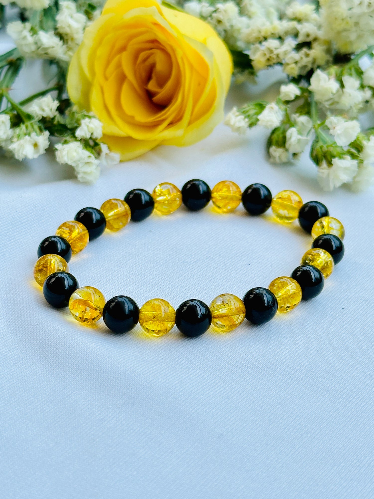 Wealth, Positivity and Protection: Yellow Citrine & Black Tourmaline Bracelet - Abhimantrit & Certified