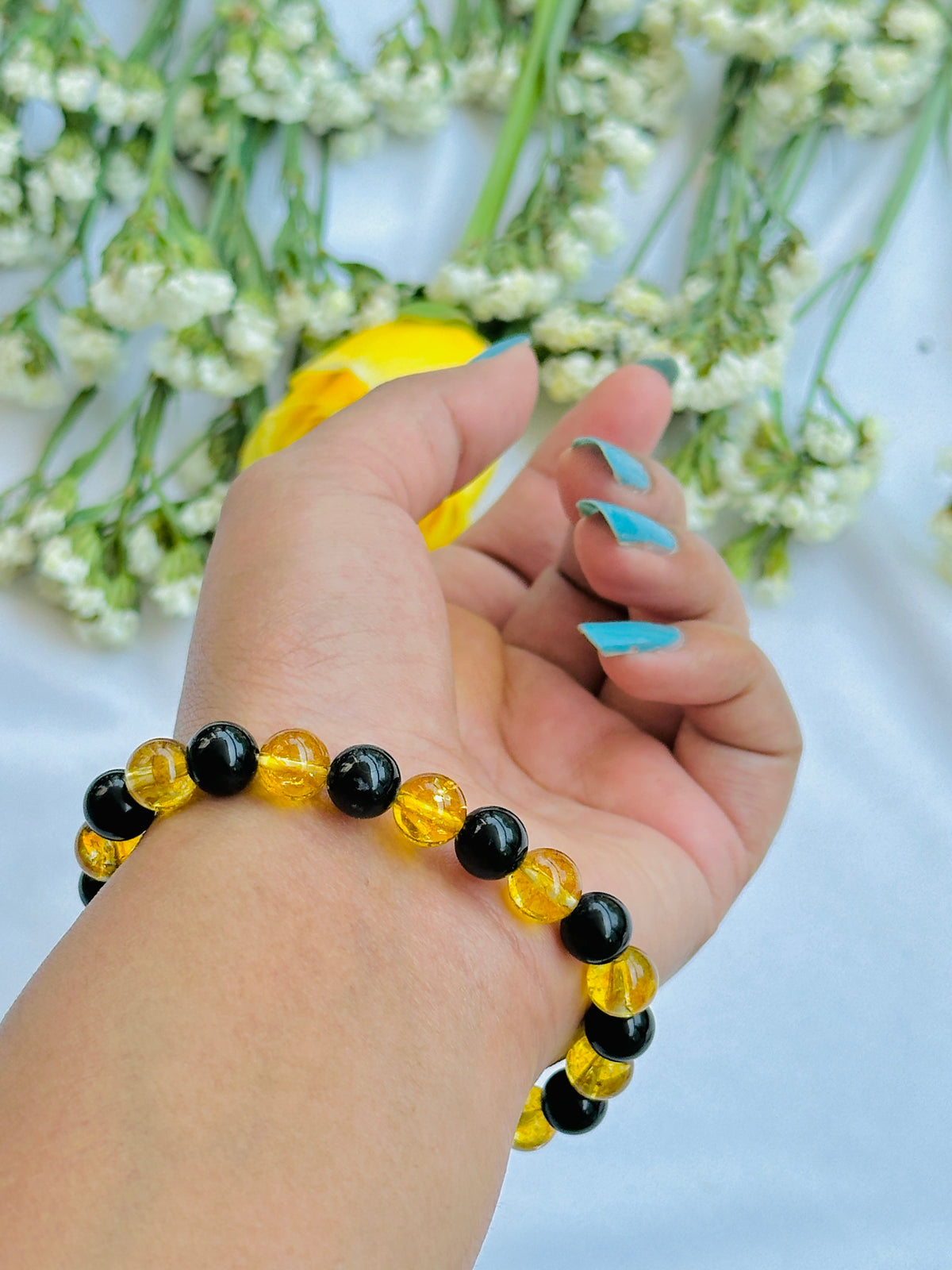 Wealth, Positivity and Protection: Yellow Citrine & Black Tourmaline Bracelet - Abhimantrit & Certified