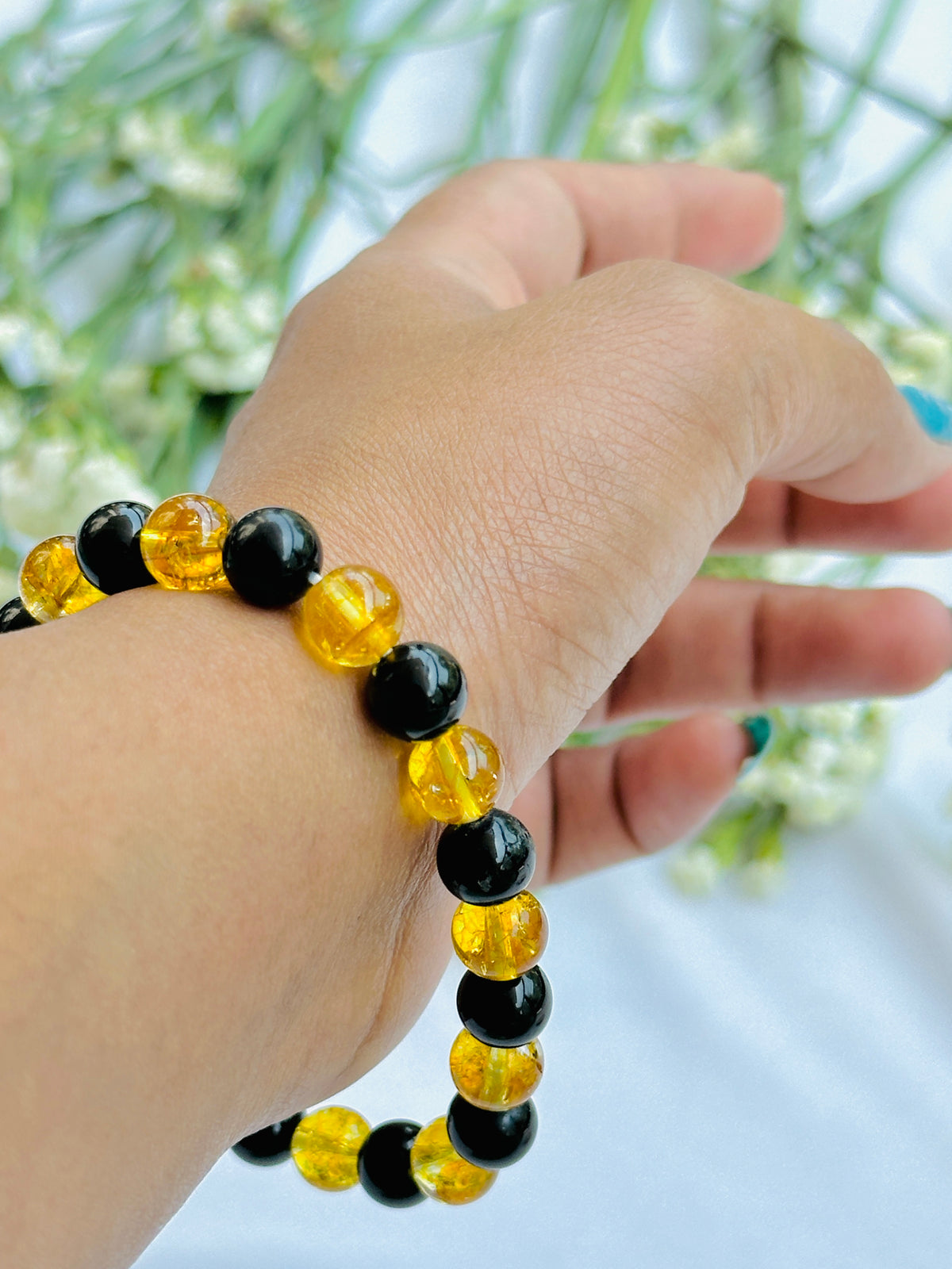 Wealth, Positivity and Protection: Yellow Citrine & Black Tourmaline Bracelet - Abhimantrit & Certified