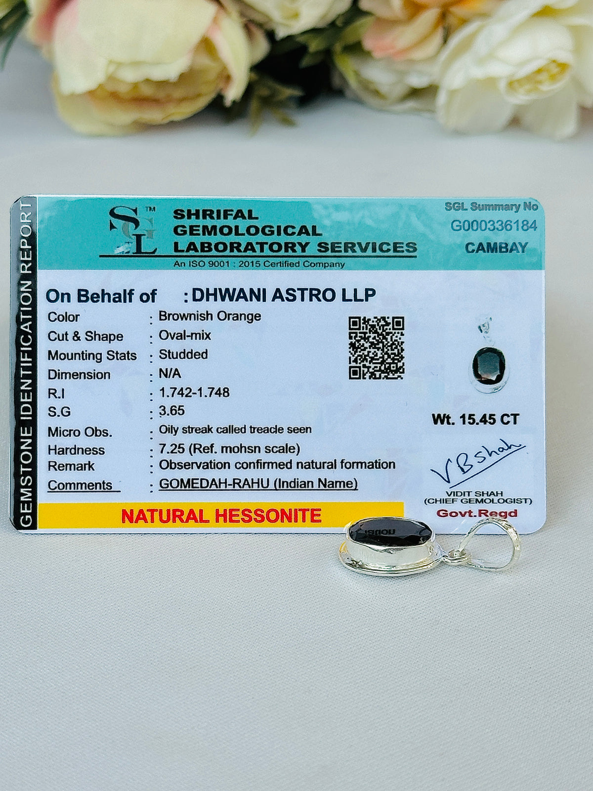 Rahu: Hessonite Pendant - Abhimantrit & Certified