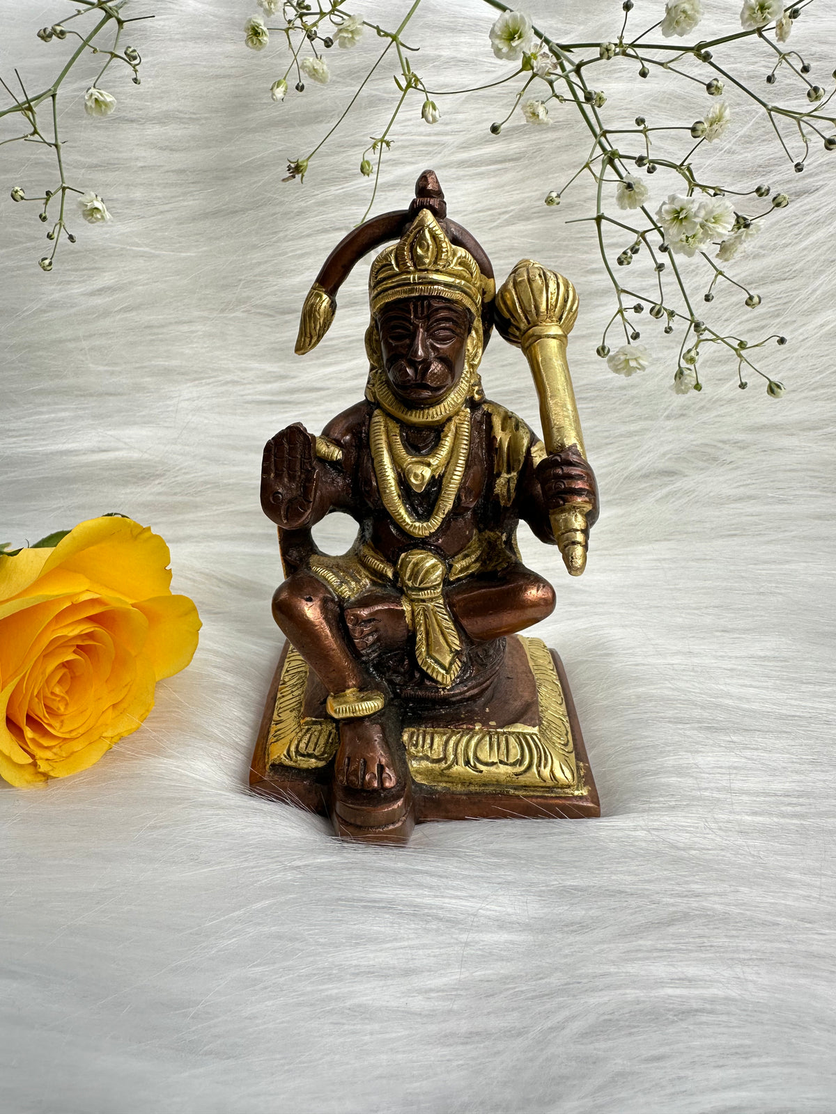 Divine Ram Bhakt Hanuman Idol (11cm) 790gm - Pure Brass Metal
