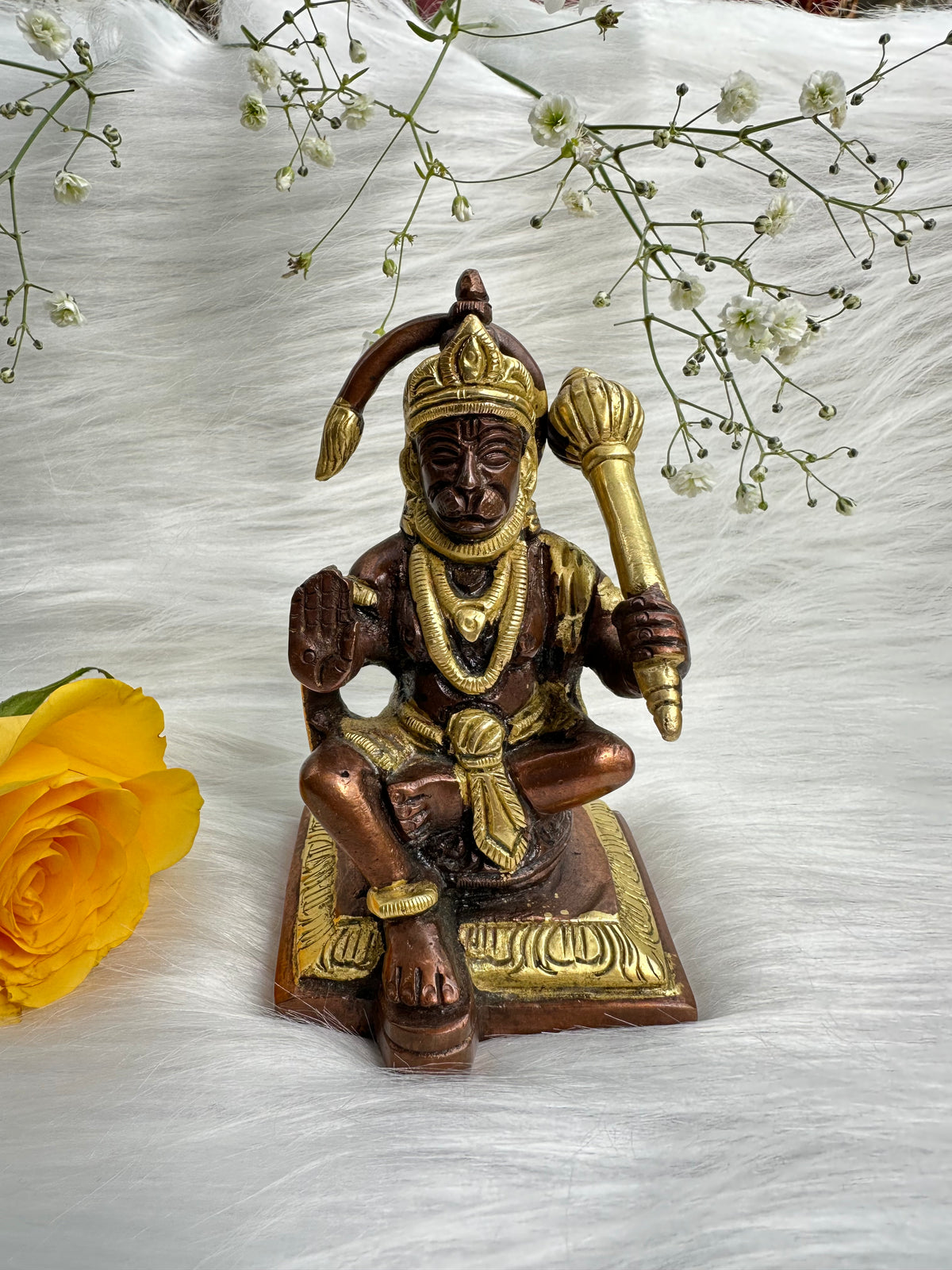 Divine Ram Bhakt Hanuman Idol (11cm) 790gm - Pure Brass Metal