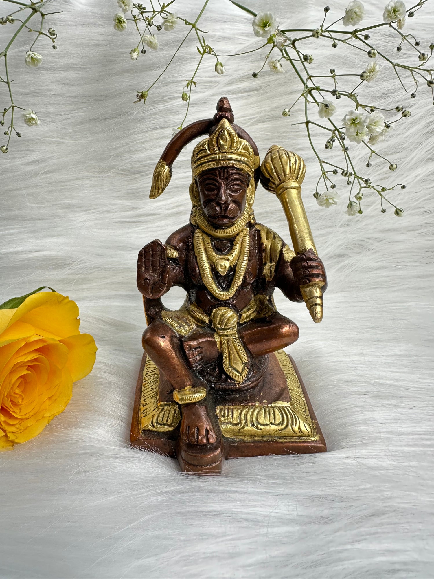 Divine Ram Bhakt Hanuman Idol (11cm) 790gm - Pure Brass Metal