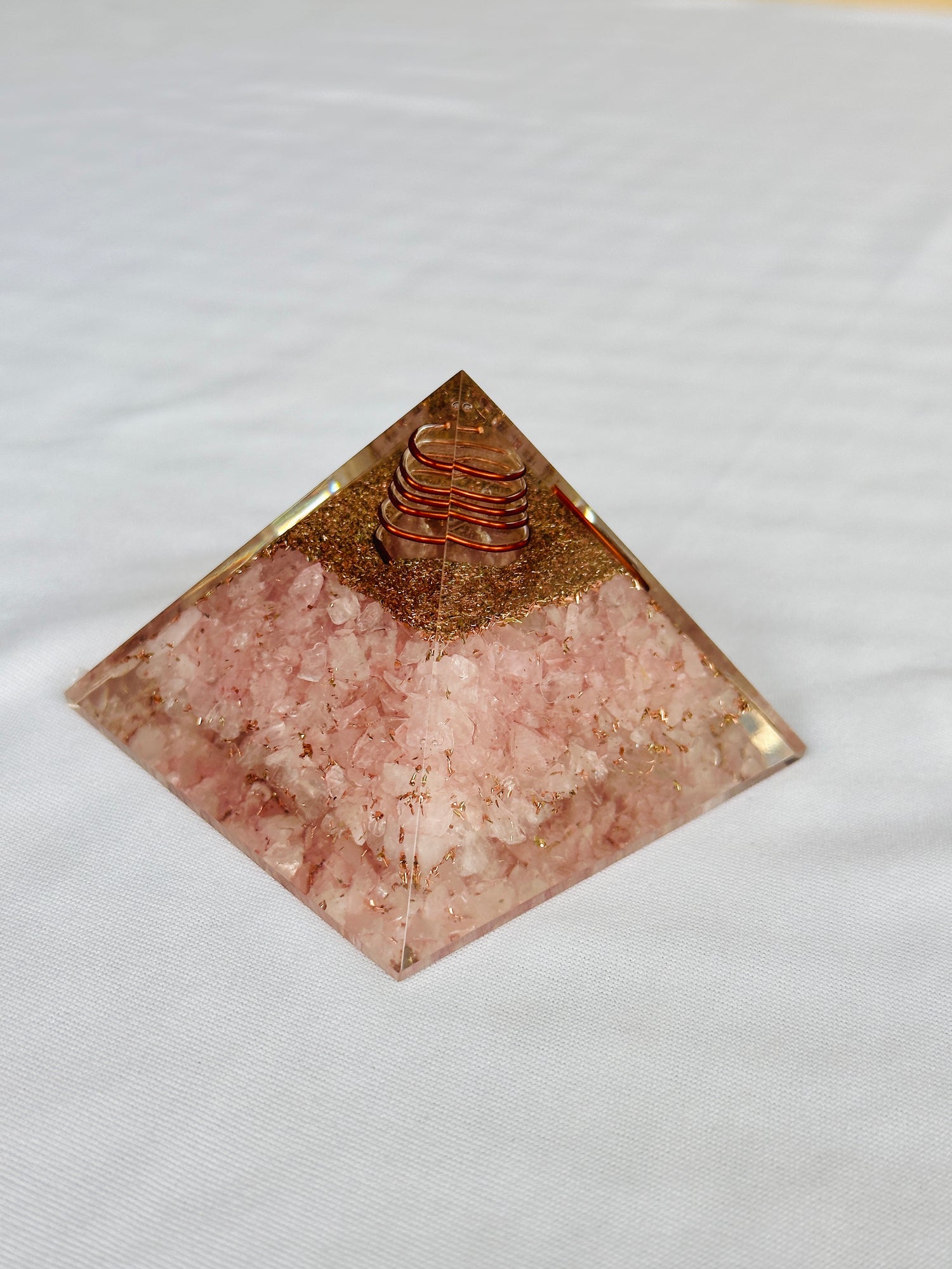 Rose Quartz Pyramid with Shri Yantra - Abhimantrit