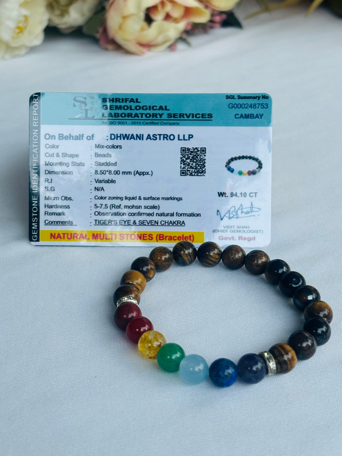 Tiger Eye with 7 Chakra Bracelet - Abhimantrit & Certified