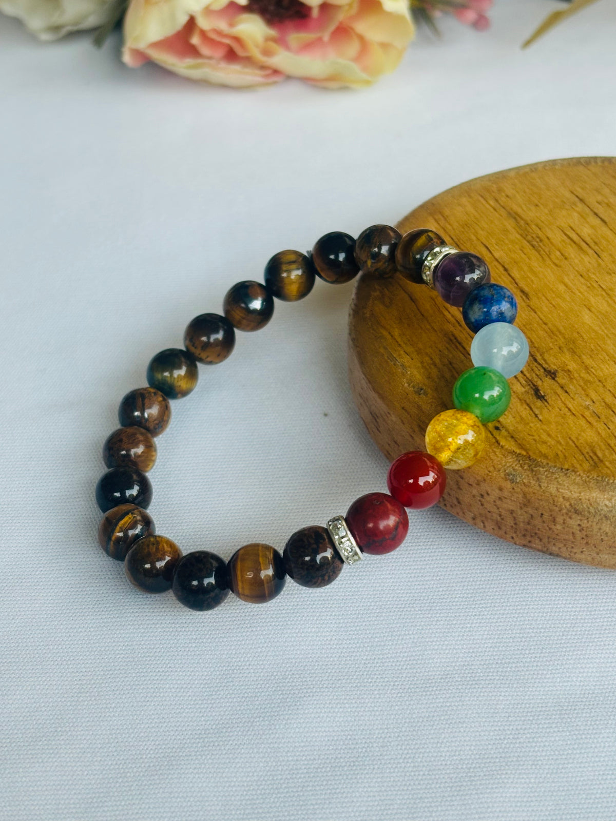 Tiger Eye with 7 Chakra Bracelet - Abhimantrit & Certified