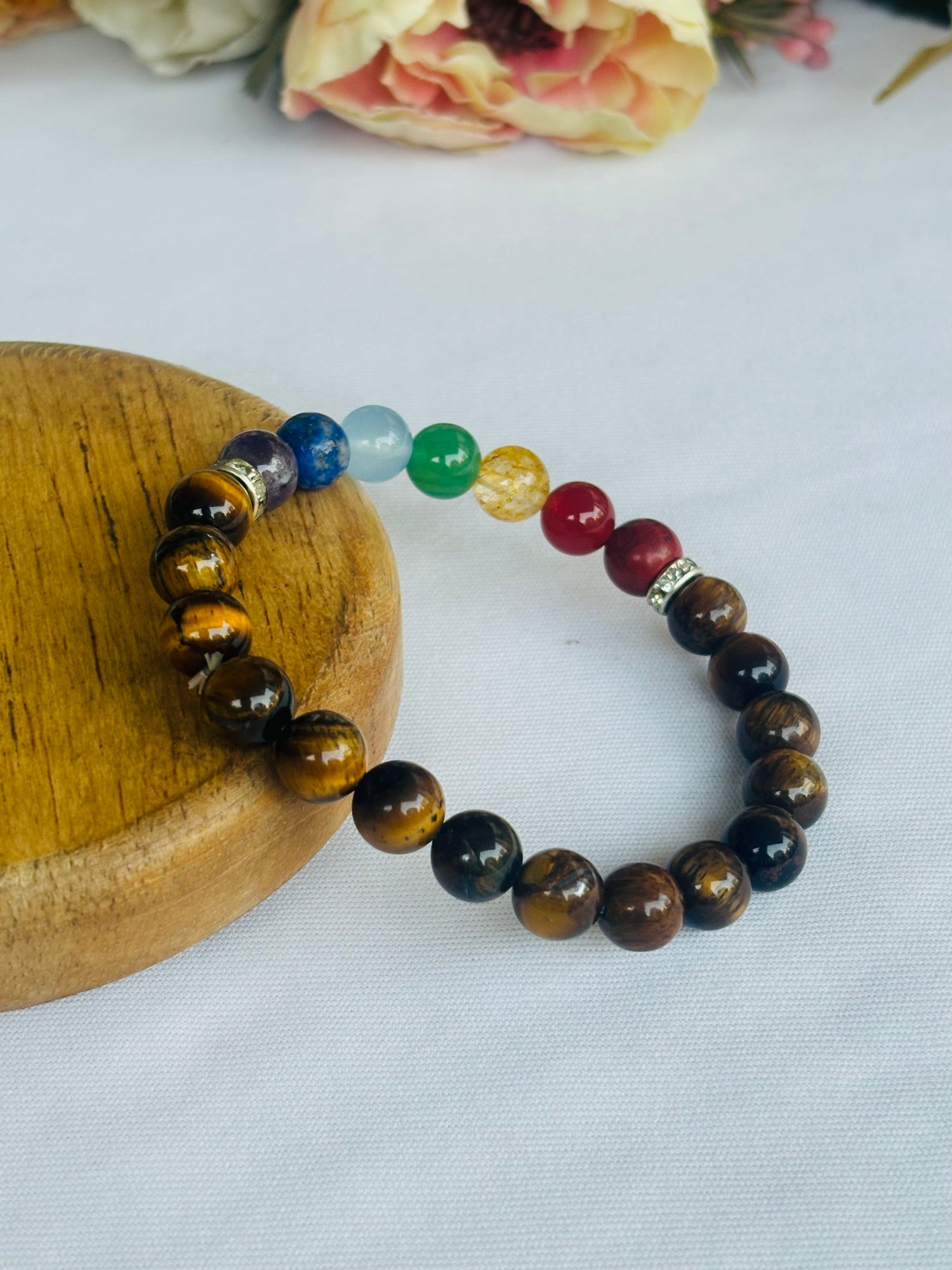 Tiger Eye with 7 Chakra Bracelet - Abhimantrit & Certified