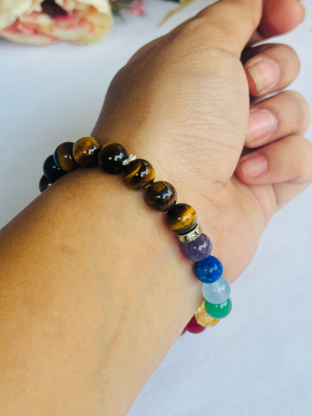 Tiger Eye with 7 Chakra Bracelet - Abhimantrit & Certified
