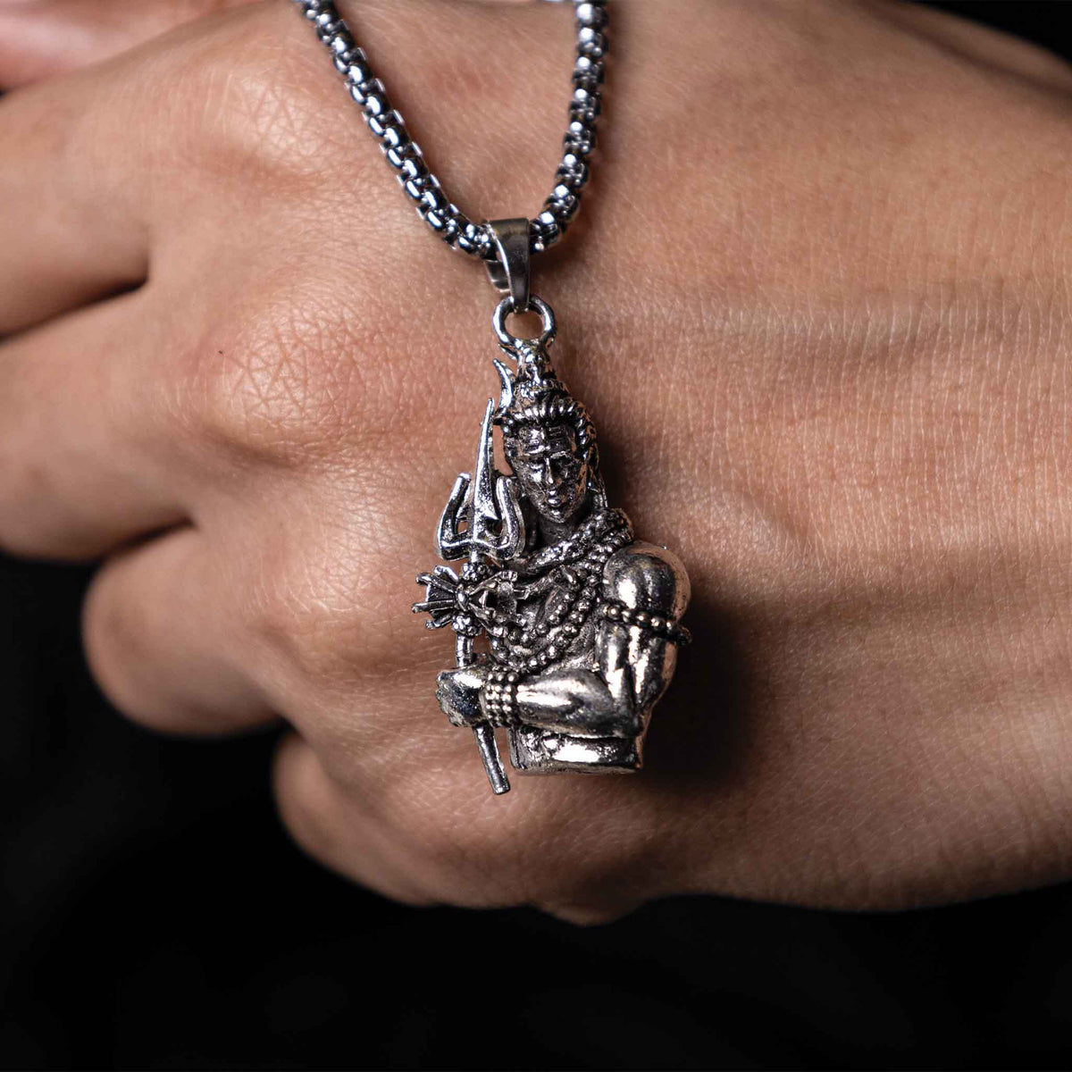 Silver Lord Shiva Holding Trishul Pendant ( Blessing & Protection) - Abhimantrit