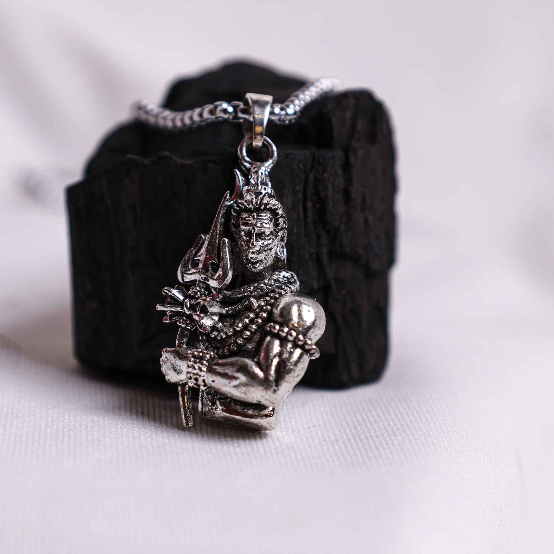 Silver Lord Shiva Holding Trishul Pendant ( Blessing & Protection) - Abhimantrit