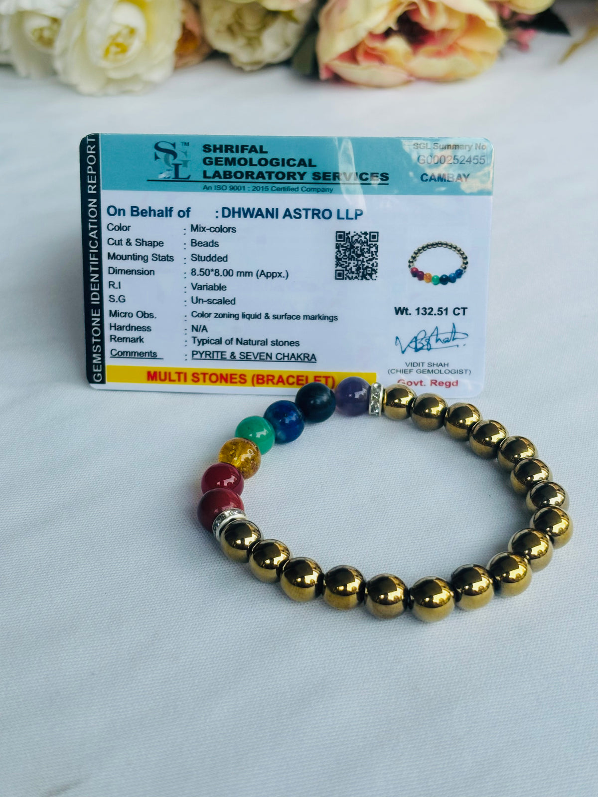 Golden Pyrite with 7 Chakra Bracelet - ABhimantrit & Certified