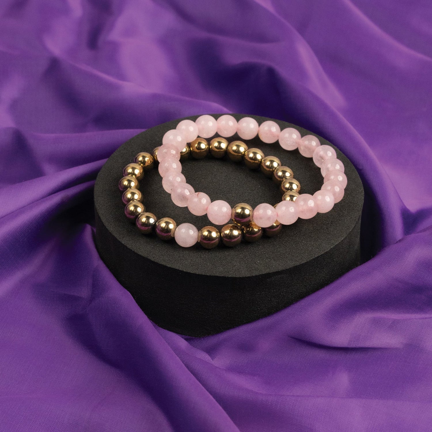 Rose Quartz & Golden Pyrite Bracelet Combo - Abhimantrit & Certified