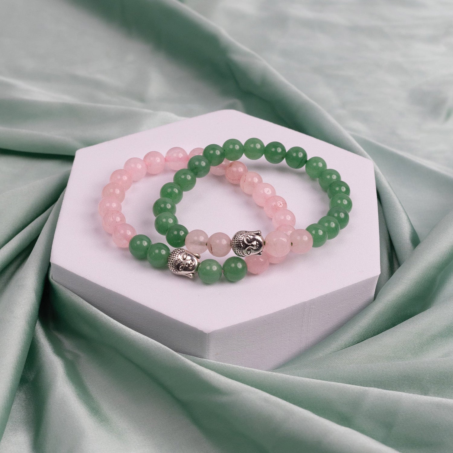 Rose Quartz & Green Aventurine Bracelet Combo - Abhimantrit & Certified