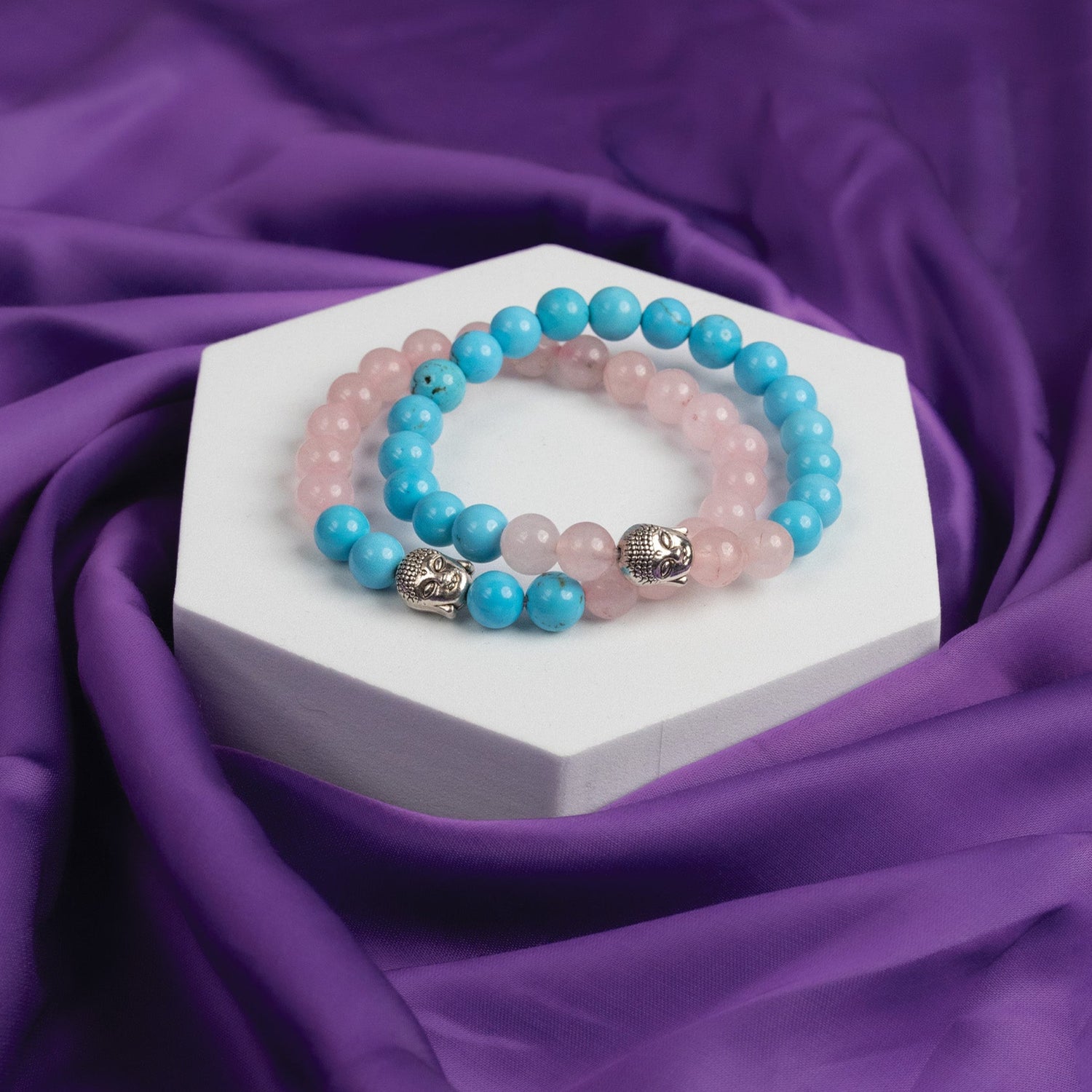Rose Quartz & Turquoise Bracelet Combo - Abhimantrit & Certified