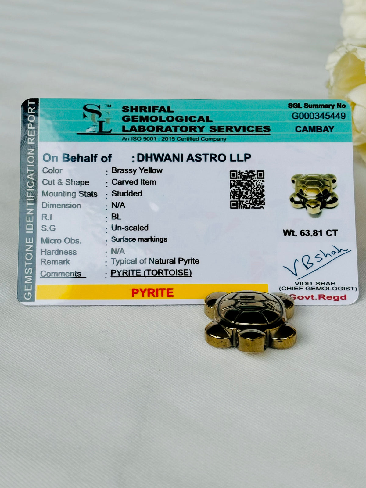 Pyrite Turtle - Abhimantrit & Certified