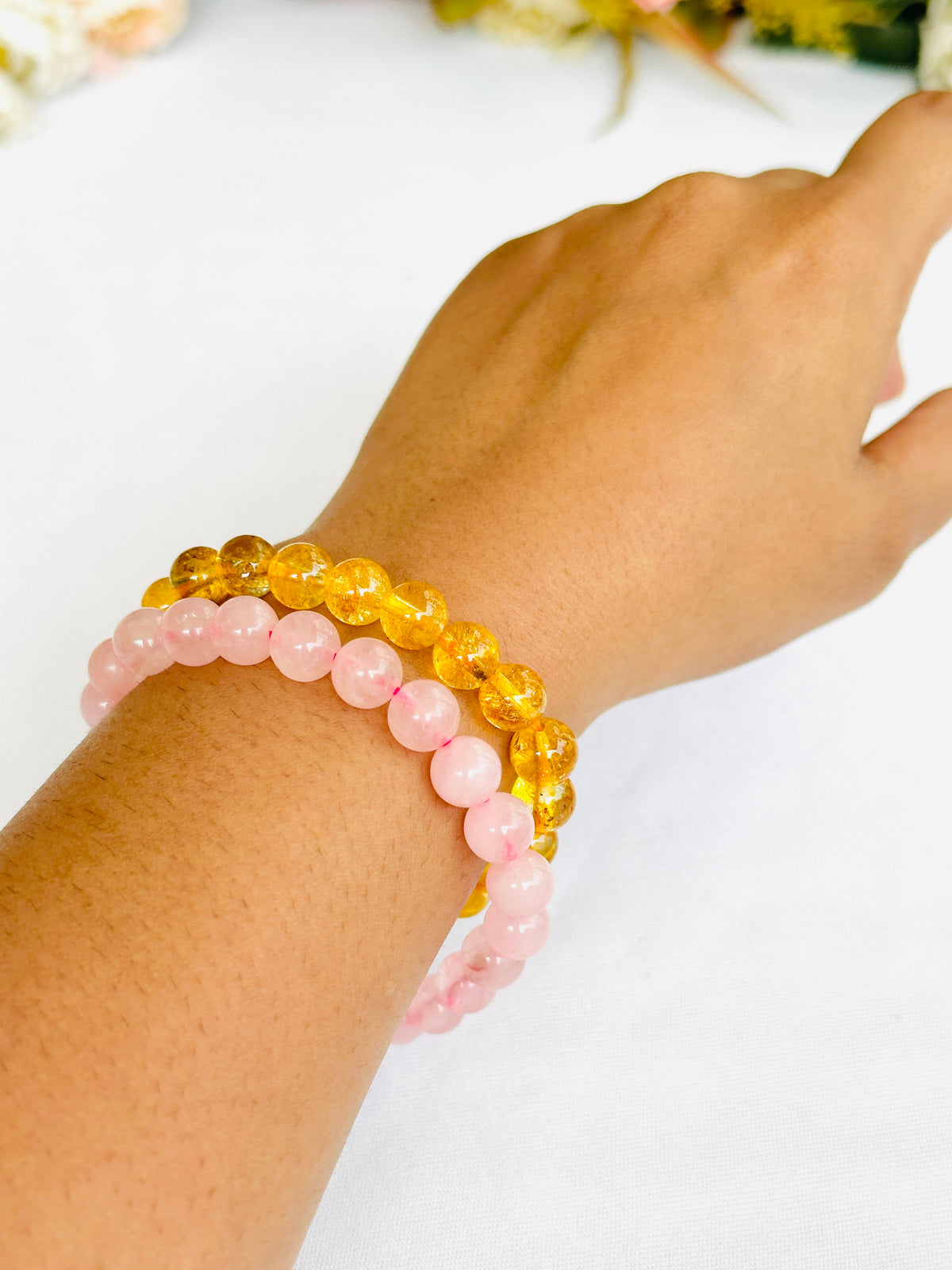 Pyaar Bhi Paisa Bhi: Rose Quartz & Yellow Citrine Bracelet - Abhimantrit & Certified